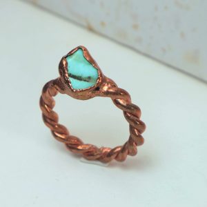 Ring Patina on Copper with Raw Turquoise Gemstone