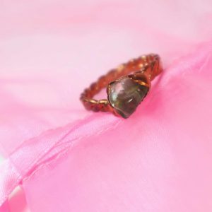 Ring Patina on Copper with Raw clear quartz Gemstone