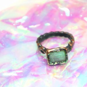 Ring Patina on Copper with Raw Angelite Gemstone