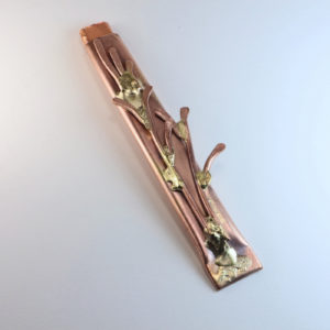 Mezuzah Copper Case and Shin with Brass Accents 6.5" Long for Hanukkah, Weddings, Anniversaries, Bar Bat Mitzvahs and Housewarmings.