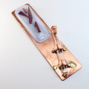 Mezuzah Copper Case with Fused Glass Shin and Fused Glass Accent.