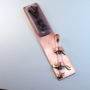 Mezuzah Copper Case with Fused Glass Shin and Fused Glass Accent 7″ Long for Hanukkah, Weddings, Anniversaries, Bar Bat Mitzvahs and Housewarmings.