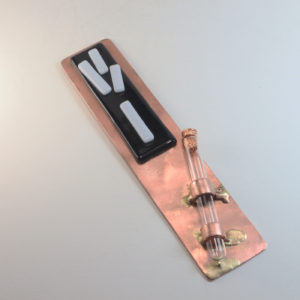 Mezuzah Copper Case with Fused Glass Shin and Fused Glass Accent 7″ Long for Hanukkah, Weddings, Anniversaries, Bar Bat Mitzvahs and Housewarmings.