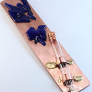 Mezuzah Copper Case with Recycled Glass Shin and Fused Glass Accent 6″ Long for Hanukkah, Weddings, Anniversaries, Bar Bat Mitzvahs and Housewarmings.