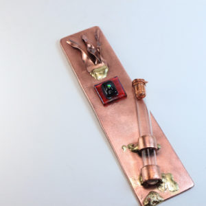 Mezuzah Copper Case with Copper Shin and Fused Glass Accent
