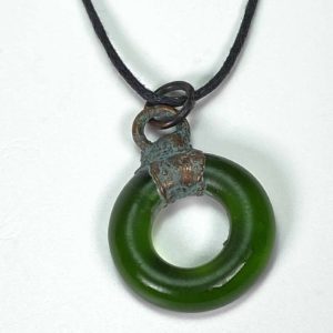 Copper With Green Recycled Fused Glass Necklace Pendant Gift For Mom, Dad, For Birthday, Graduation, Wedding, Anniversary.