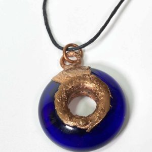 Copper With Blue Recycled Fused Glass Necklace Pendant Gift For Mom, Dad, For Birthday, Graduation, Wedding, Anniversary.