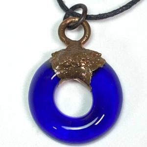 Copper With Blue Recycled Fused Glass Necklace Pendant Gift For Mom, Dad, For Birthday, Graduation, Wedding, Anniversary.