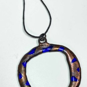 Copper With Blue Recycled Fused Glass Necklace Pendant Gift For Mom, Dad, For Birthday, Graduation, Wedding, Anniversary.