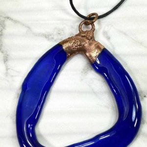 Copper With Blue Recycled Fused Glass Necklace Pendant Gift For Mom, Dad, For Birthday, Graduation, Wedding, Anniversary.