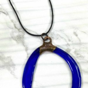 Copper With Blue Recycled Fused Glass Necklace Pendant Gift For Mom, Dad, For Birthday, Graduation, Wedding, Anniversary.