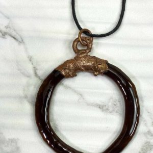 Copper With Chocolate Brown Recycled Fused Glass Necklace Pendant Gift For Mom, Dad, For Birthday, Graduation, Wedding, Anniversary.