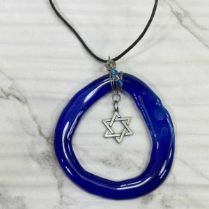 Copper With Blue Recycled Fused Glass Necklace Pendant Gift For Mom, Dad, For Birthday, Graduation, Wedding, Anniversary.