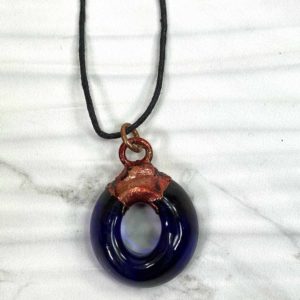 Copper With Blue Recycled Fused Glass Necklace Pendant Gift For Mom, Dad, For Birthday, Graduation, Wedding, Anniversary.