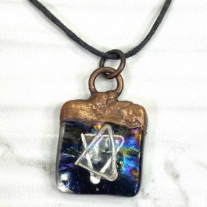 Copper With .999 Investment Grade Fine Silver Imbedded In Fused Glass Necklace Pendant Gift For Mom, Dad, For Birthday, Graduation, Wedding, Anniversary.